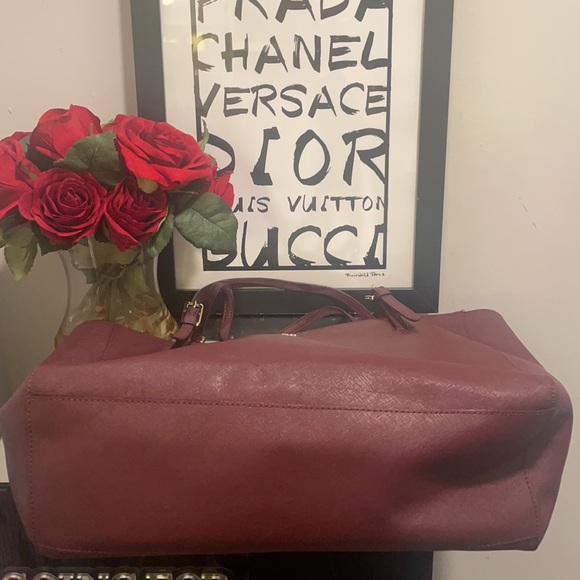 Ladies TORY BURCH LEATHER TOTE BAG Burgundy - Picture 12 of 15